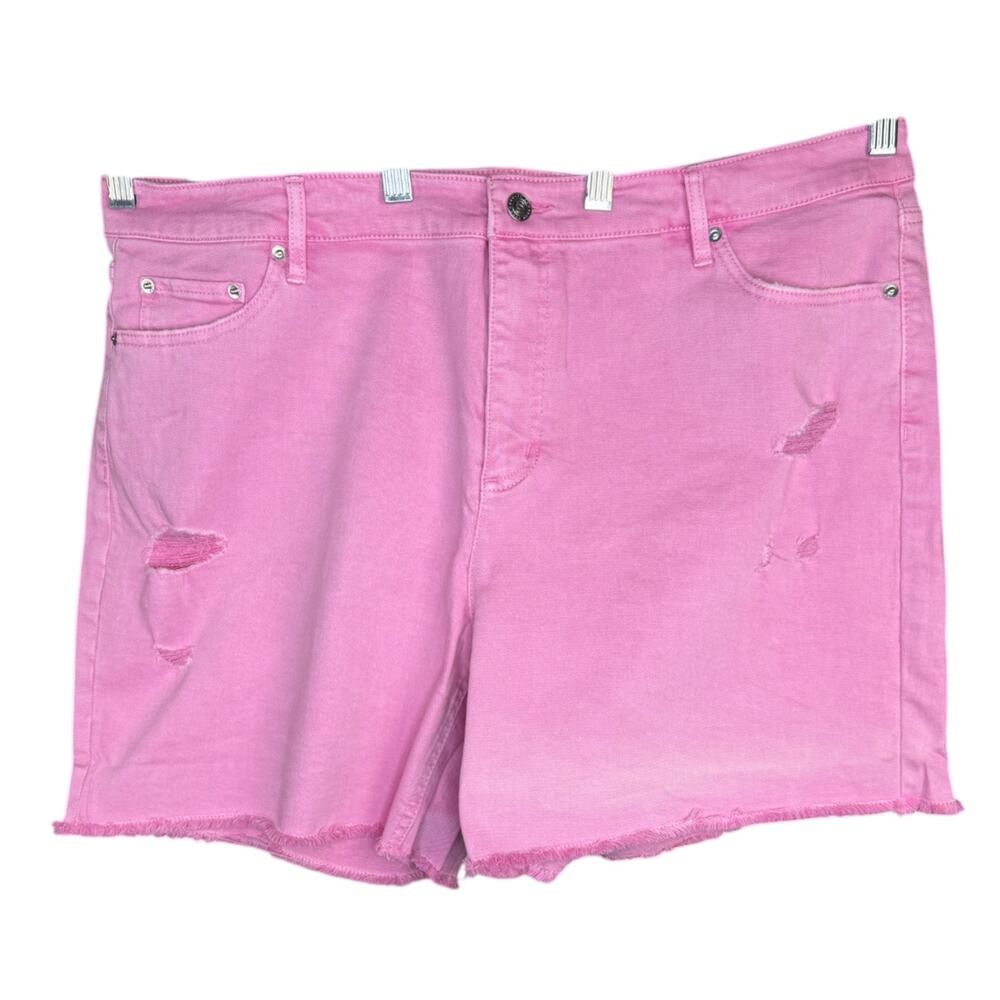 Candace Cameron Camellia‎ Pink Distressed Denim Shorts 18WP Plus Petite NWOT